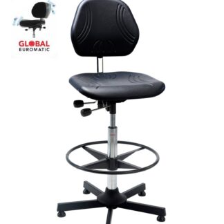 Krzesło warsztatowe Comfort z podnóżkiem  posiada regulowane oparcie i siedzisko wykonane z pianki PU. Solidne i wygodne produkowane przez duńską firmę.