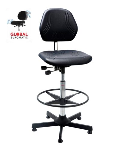 Krzesło warsztatowe Comfort z podnóżkiem  posiada regulowane oparcie i siedzisko wykonane z pianki PU. Solidne i wygodne produkowane przez duńską firmę.