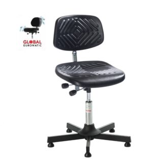 Krzesło warsztatowe Prestige  posiada regulowane oparcie i siedzisko wykonane z miękkiej pianki PU przeznaczone dla przemysłu.