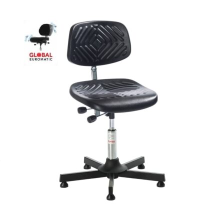 Krzesło warsztatowe Prestige  posiada regulowane oparcie i siedzisko wykonane z miękkiej pianki PU przeznaczone dla przemysłu.