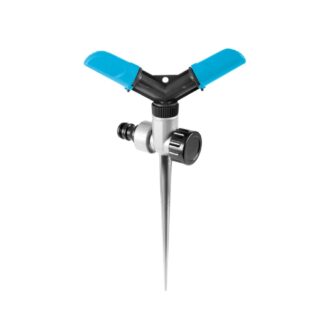 Zraszacz obrotowy 2-ramienny BASIC zraszacz dwuramienny z możliwością regulacji prędkości obrotowej poprzez pokręcanie dyszami wylotowymi.