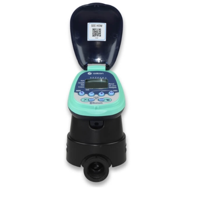 Sterownik bateryjny firmy Galcon jest urządzeniem wodoszczelnym. Nie wymaga doprowadzenia prądu. Posiada opcję sterowania za pomocą połączenia Bluetooth.